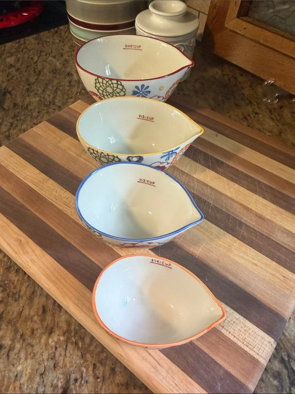 Pier 1 Multicolor Floral Ceramic Nesting Measuring Cups